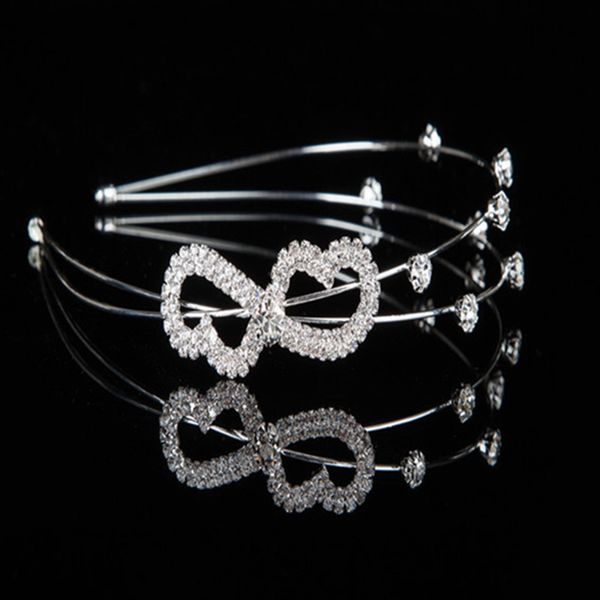

bridal hairpin beautiful diamond hairband sweet bow double head band, Silver