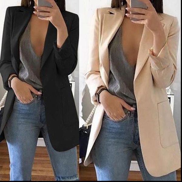

brand 2021 new arrival women ladies long sleeve cardigan slim jackets suit coat work jacket casual mid coat lapel, Black;brown
