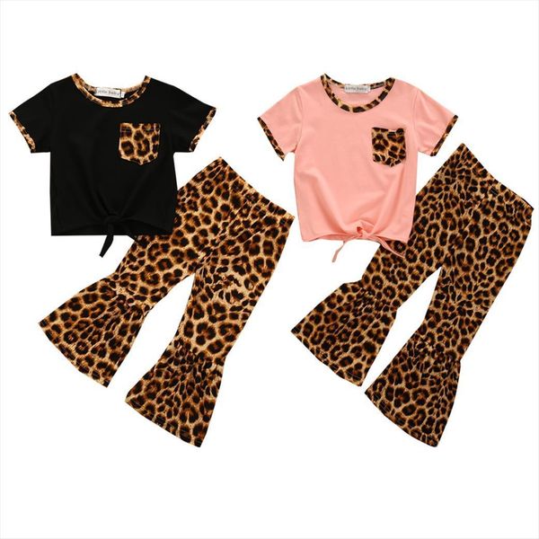 

toddler baby girl clothes cotton t shirt leopard bell bottoms flare pants kids outfit set fashion, White