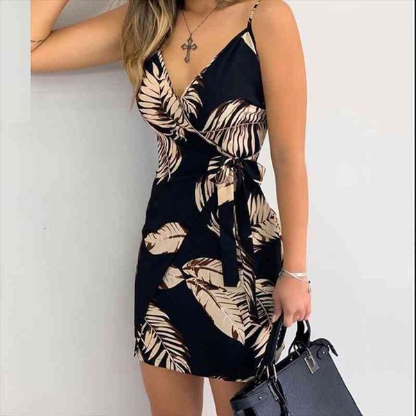 

black women summer v neck chiffon print dress self-tie knot dress female short sleeveless a line party vestidos, Black;gray