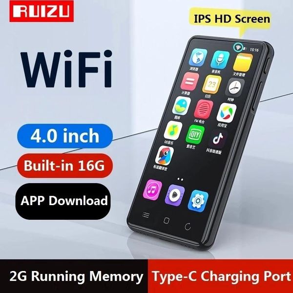 

smart home control 2021 ruizu h8 android wifi mp4 player bluetooth 5.0 full touch screen 4inch 16gb music video with fm,recording, mp5