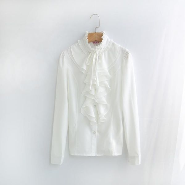 

2021 s-4xl ladies chic tunic spring office ruffles shirts women long sleeve elegant work flounce blouse female blusas, White