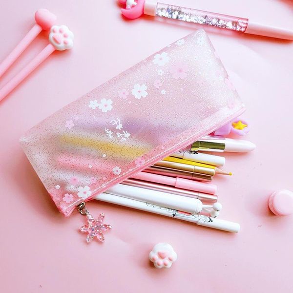 Bleistiftbeutel 1pcs Kawaii Hülle Sakura Blume transparent Geschenk Estuches School Box Bag Supplies Briefpapier