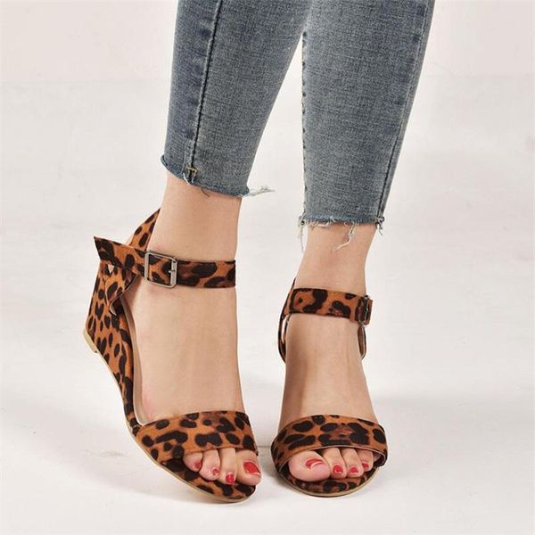 

sandals women peep toe buckle strap ladies mid heels wedge 2021 summer female comfortable casual shoes big size 43, Black