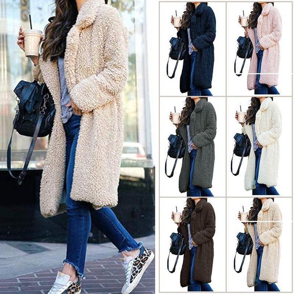 

women's wool & blends 2021 autumn and winter cotton jacket ladies european american lamb long women casual wear, Black