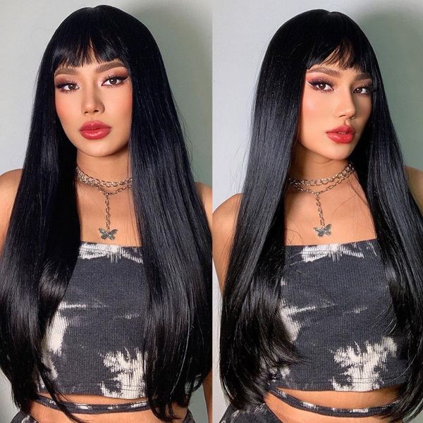 

synthetic wigs henry margu cosplay long straight black with bangs for women african american lolita daily party heat resistant