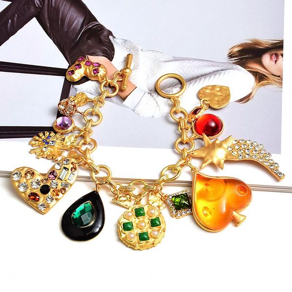 

link, chain arrival brand metal sweet love heart pendant vintage style crystal bracelet for women bracelets & bangles charm accessories, Black