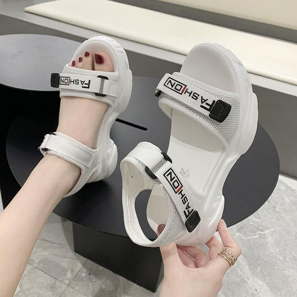 

dress shoes 2021 summer sandals women woman female hook & loop casual flat platform thick high heels beach, Black