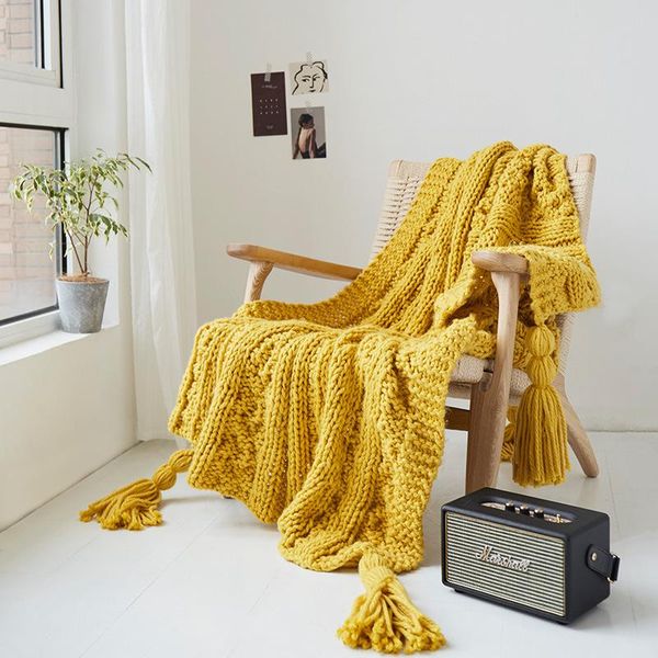 

blankets handmade knitted line blanket hollow tassel air conditioning sofa cover po props nordic style