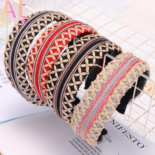 

hair clips & barrettes flat fashion boho big crochet flower woolen cloth headband for women wide hairbands cross girl accessories retro, Golden;silver