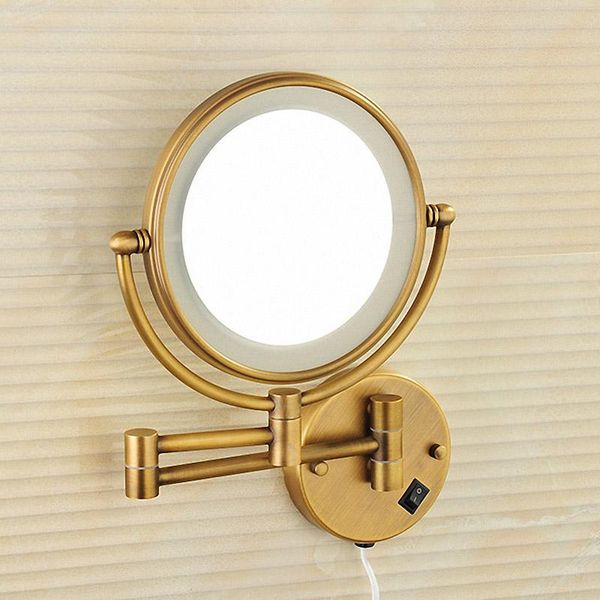 

mirrors bathroom mirror, 8 inch led lighted makeup magnify 3x / 5x magnification, swivel arm, antique bronze, solid brass