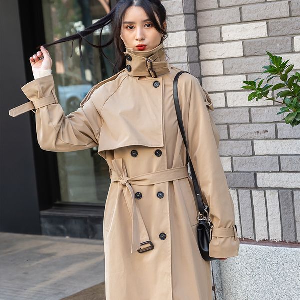 

women's trench coats solid, women's clothes, trend, 2021, leisure, long sleeve, outdoor clothing, coat, unforgivable, Tan;black