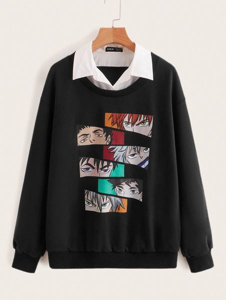 

cartoon graphic 2 in 1 pullover x8po#, White;black