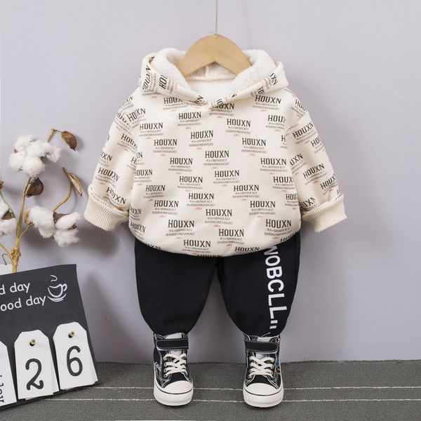 

baby boy clothes letter cotton hoodie sweatshirt+pant kid sport suit for children clothing tracksuit fashion kids clothing sets, White