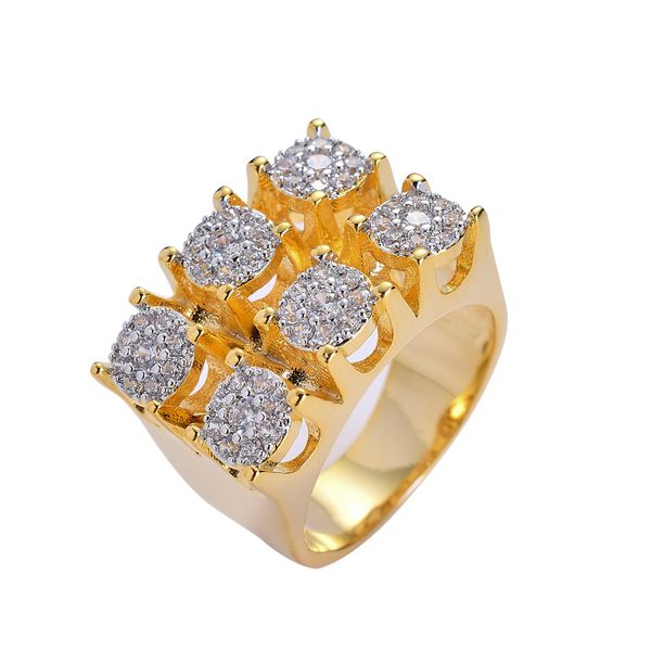 

hip hop men's iced out ring gold plated zircon copper ring men women charm luxury jewelry, Golden;silver