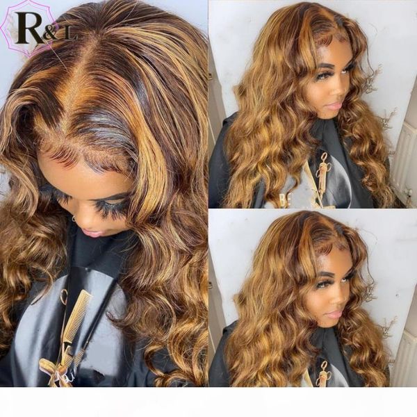 

rulinda ombre color body wave lace front human hair wigs with baby hair t-part highlight brazilian remy lace wigs, Black;brown
