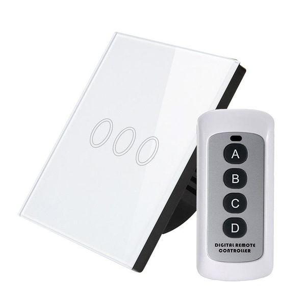 

smart home control sesoo eu standard , remote switch,3 gang 1 way,wall touch switch,white crystal glass+led blue indicator for led lighting