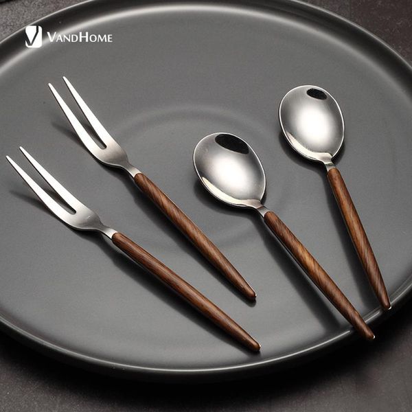 

vandhome 2 pcs/set fruit fork spoon set 304 stainless steel salad fruit fork dessert spoon bento picks kichen accessories