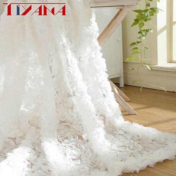 Pastorale Coreano Creativo Pizzo Bianco 3D Tenda Rosa Voile Rosa Schermi Finestra Personalizzati Per Matrimonio Soggiorno Camera Da Letto wp148-40 210712