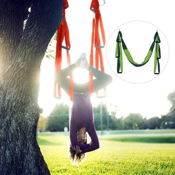 

6 handles anti-gravity aerial yoga ceiling hammock flying swing trapeze yoga inversion device home gym hanging belt, White;red