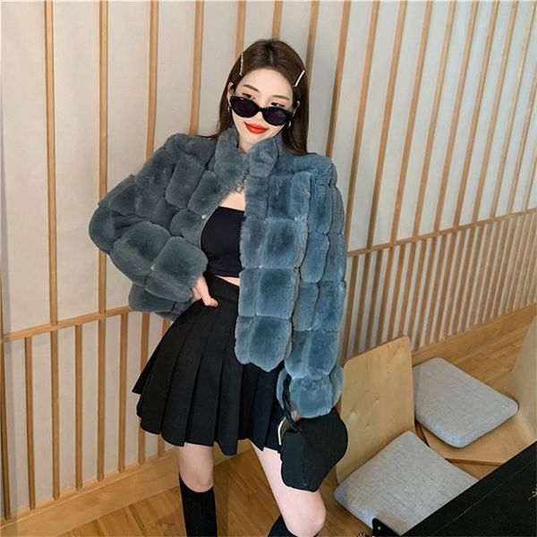 

women's fur & faux winter style loose large size high-neck temperament design sense long-sleeved lamb fashion wool coat clothing, Black