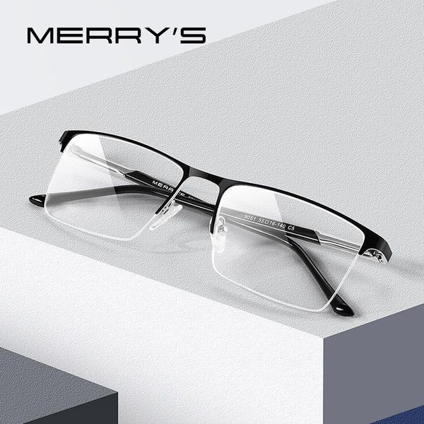 

fashion sunglasses frames merry's men alloy glasses frame male square half optical ultralight business style myopia prescription eyegla, Black