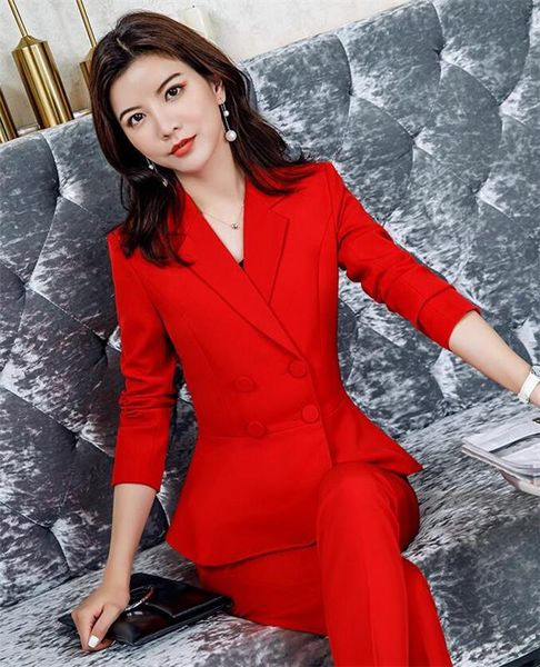 

women's two piece pants red double breasted business pant suits for women custom made ladies pantsuit blazer+pants work wedding party, White