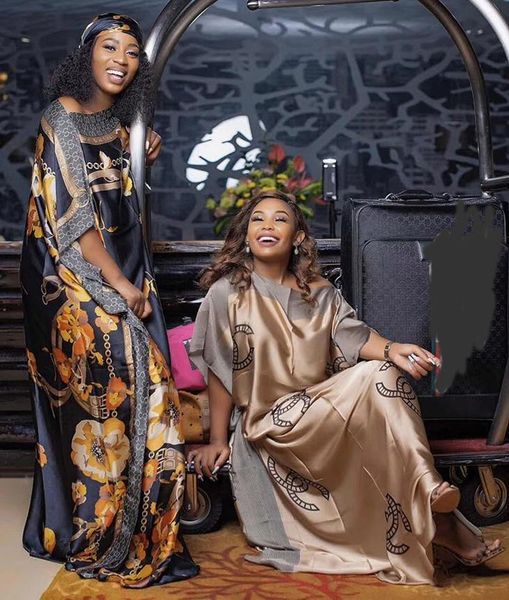 

fashion printed size summer women's silk kaftan dashiki african loose abaya robe gown match scarf african dresses, Red