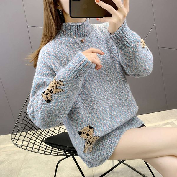 

high collar chenille sweater for women in autumn and winter, White;black