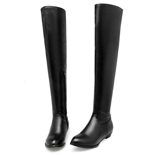 

boots large size 34-48 women autumn shoes slim comfortable low heel knight ladies winter plush lining warm over the knee, Black