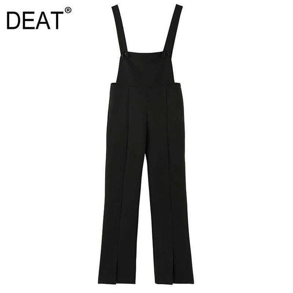 

[deat] spring summer fashion pants loose solid color split fork high waist temperament women overalls 13c756 210527, Black;white