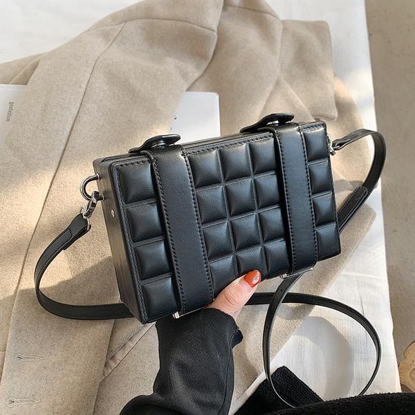 Umhängetaschen Band Designer Mode Leder Schwarz Frauen Messenger Box Tasche Weibliche Kleine Quadratische Weiße Gelbe Umhängetasche