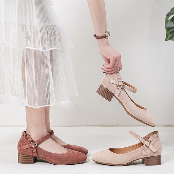 

dress shoes elegant ladies pumps flock mary jane style high heel casual female slip-on comfortable pink office women, Black