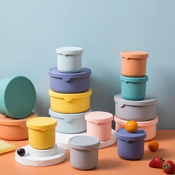 

storage bottles & jars 250/700ml silicone fresh-keeping box with lid bento lunch fruit salad bowl modern simple sealed round