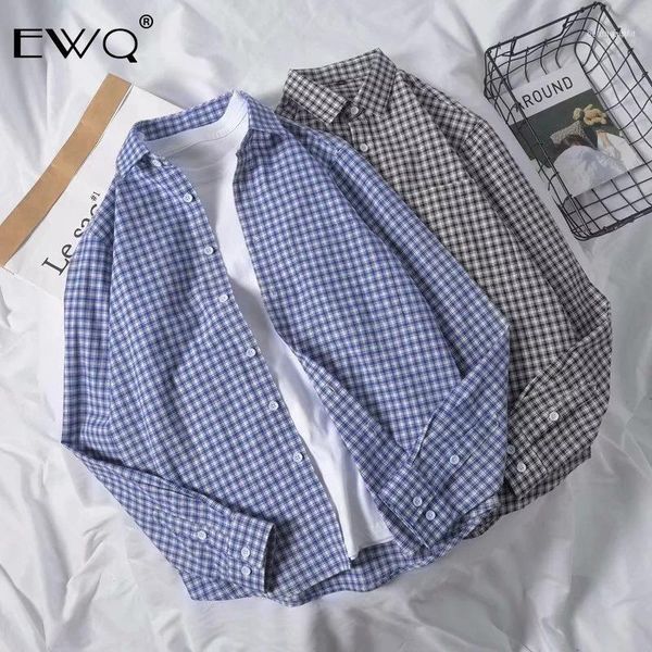

men's casual shirts ewq / clothing small lattice shirt long sleeve loose trend for male korean style 19h-a2691, White;black
