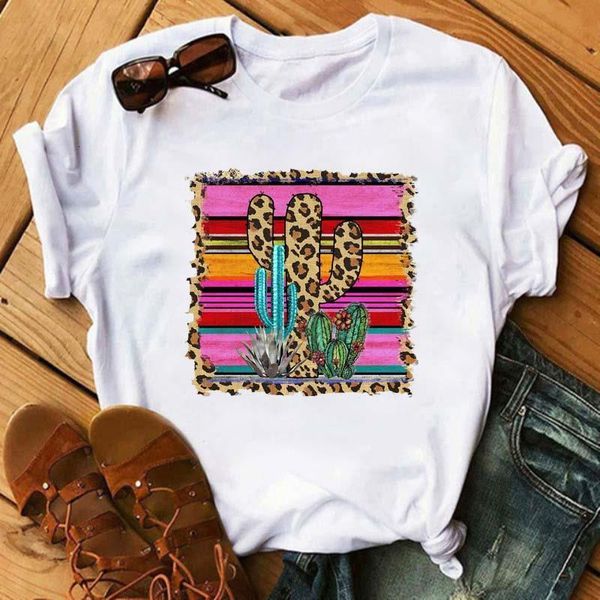 

new women t shirts harajuku 90s korean cactus printed t-shirt vintage white women casual summer tshirts femme tee