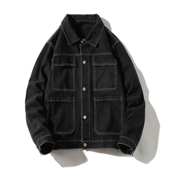 

new men's autumn spring jean coat slim fits denim solid color male coats men multi-pocket cowboy fashion jogging denim jacket, Black;brown