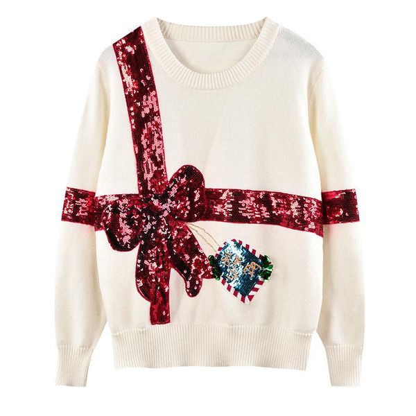 

women's sweaters cute women ladies autumn winter luxury embroidery sequin bow white striped casual pullover #n119, White;black