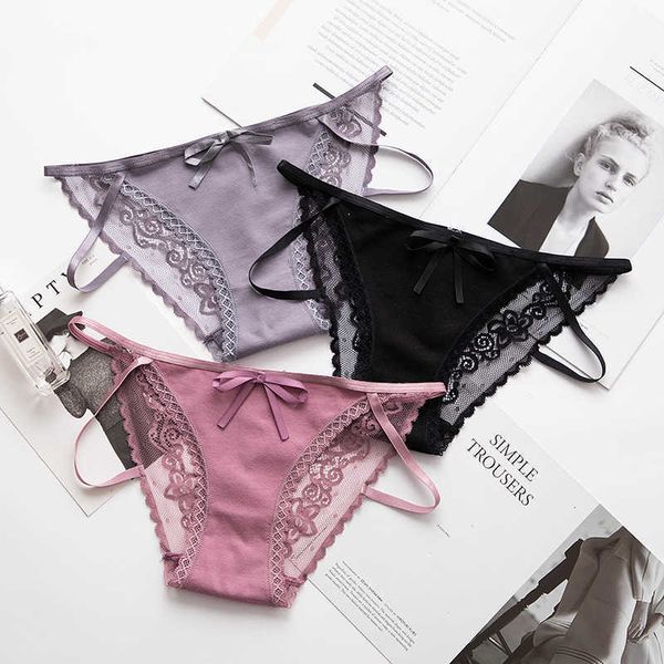 

briefs panties product pure color lace hollow women's low waist transparent, Black;white