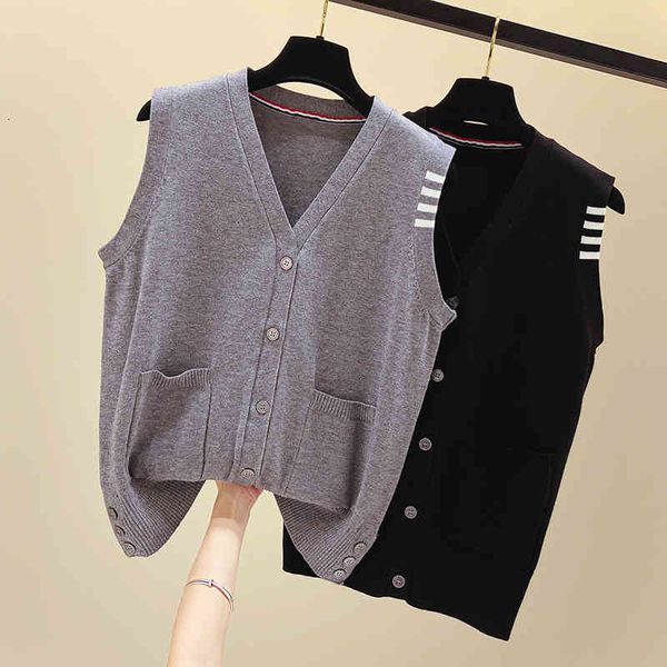 

women's vests cardigans autumn winter v-neck houndstooth casual black sleeveless sweater women loose knitted fashion jumper jtk6, Black;white