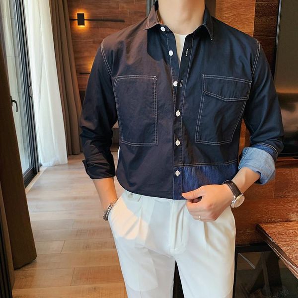 

men's casual shirts 2021 white black spring pure cotton denim shirts/mae slim fit fashion lapel cowboy leisure s-3xl