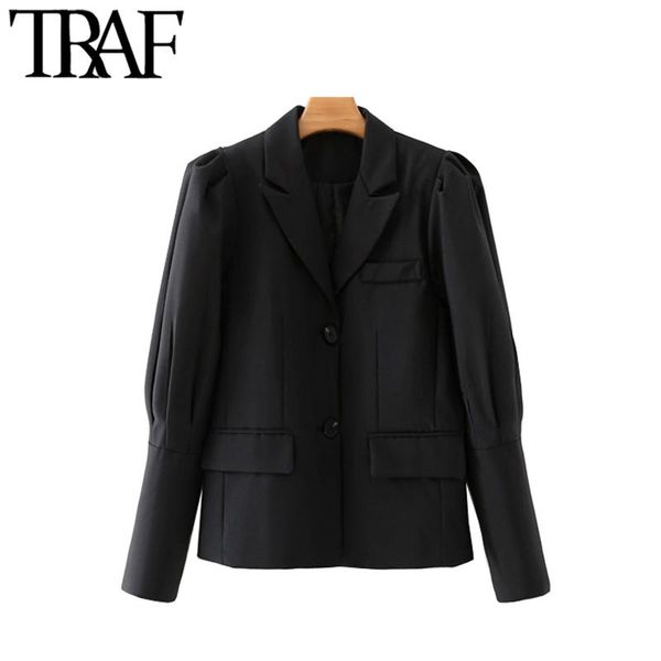

women's suits & blazers traf women fashion single button blazer coat vintage gigot sleeve pockets female outerwear chic, White;black