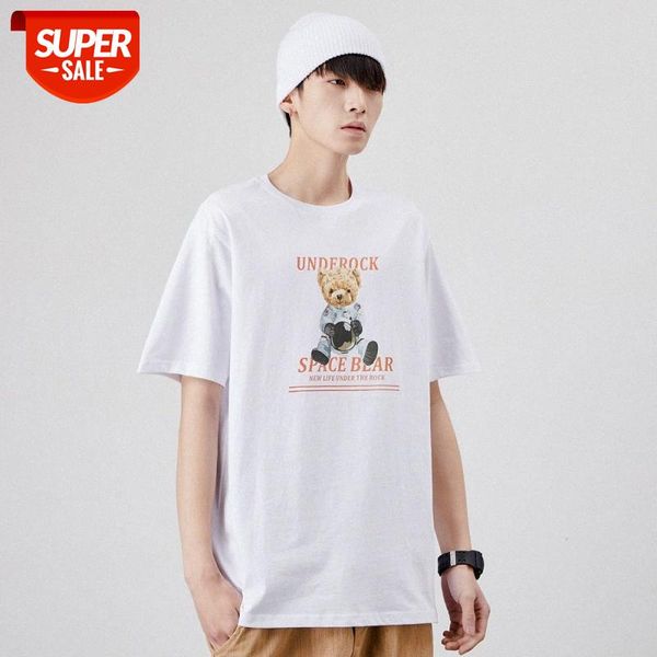 

mansclot letter bear print loose short sleeve t-shirt male half #ii0y, White;black