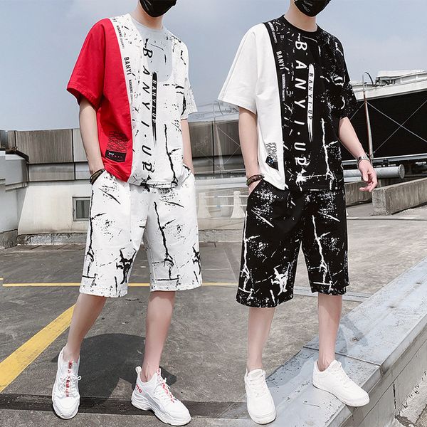 

new fashion summer men sporting suit short sleeve t-shirt+shorts hip hop sportswear two piece set for men tracksuits kg-526, Gray