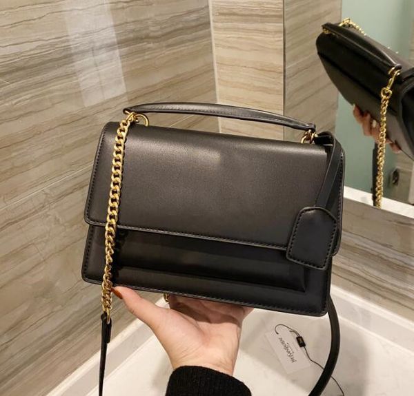 

2021 original leather handbag purses gold chain shoulder bags black messenger bag