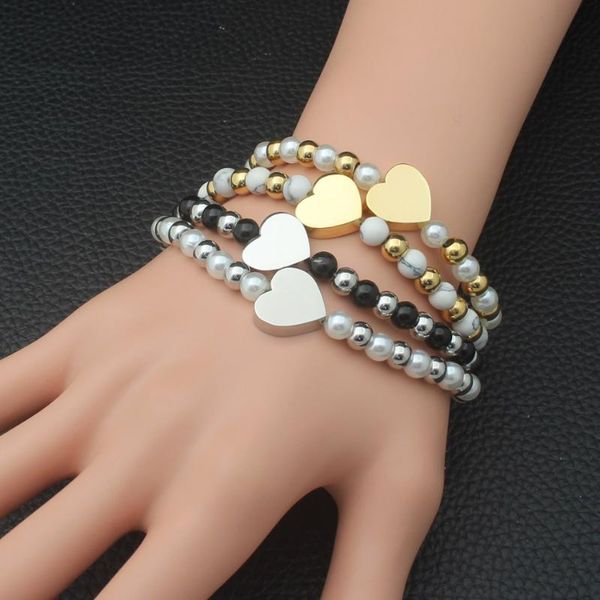 

charm bracelets fashion stainless steel jewelry heart pearl 6mm bead bracelet jeepsoon bbjfbrbe, Golden;silver