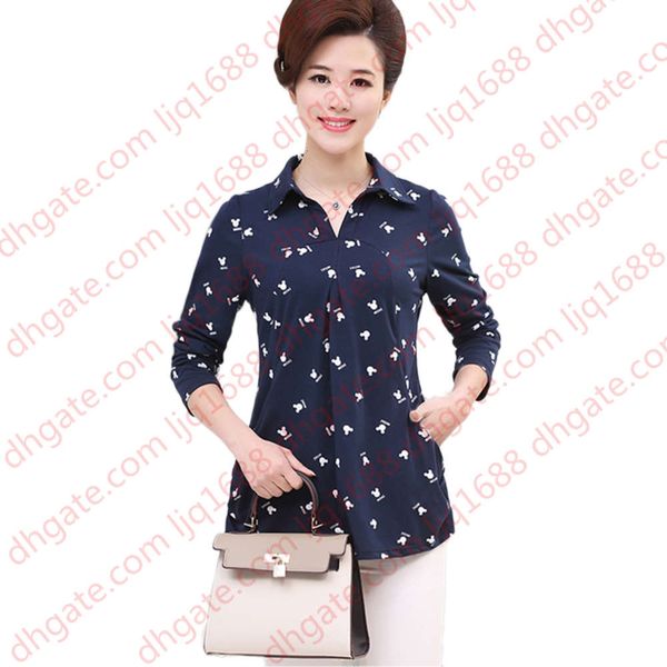 

spring autumn middle-aged women's long sleeve shirt plus size 5xl loose turn-down collar casual fashion shirt women lu714, White