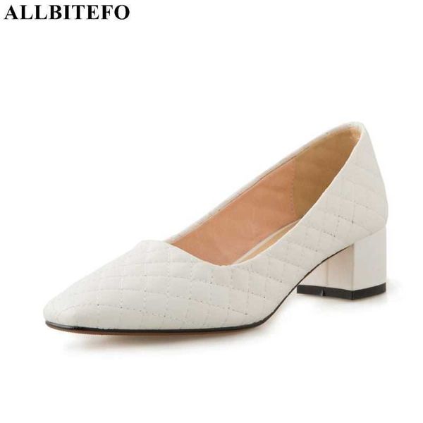 

allbitefo arrive genuine leather brand high heel shoes thick heels office women shoes women heels shoes alons hauts femme 210611, Black