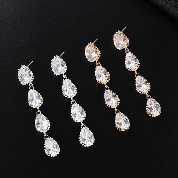 

fashion wedding earring water-drop cut cubic zirconia cz crystal dangle earrings for women bride bridesmaid accessories, Silver