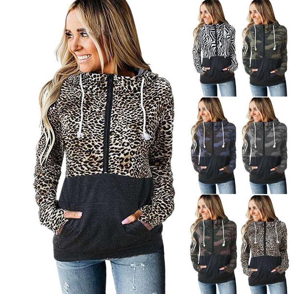 

women's hoodies & sweatshirts europe and the united states cross-border trade autumn winter clothing back-to-back hat printed jacket lo, Black